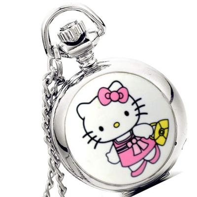 China Modern Cat Cartoon Children's Watches Latest Designs With Chains Ladies Female Quartz Pocket Watch Child Women Wholesale Hot for sale