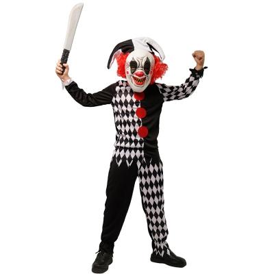 China Cruel Evil Clown Costume Fancy Dress Party Horror Halloween Kids Devil Clown Cosplay For Boys for sale