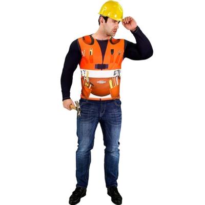 China T-shirt 3D Digital Printing Men's Construction Worker Costume Cosplay Party Builder Long Sleeve T-shirt for sale