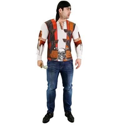 China Polyester Adult Men's Buccanneer Costume Pirate Halloween 3D Printing Long Sleeve T-Shirt for sale