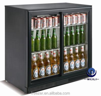 China Single-temperature 228L Under Counter Bar Two Doors Rear Sliding Door Beer Bottle Cooler for sale