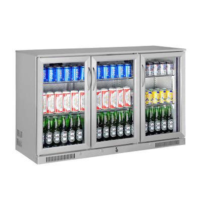 China Single-temperature commercial kitchen stainless steel under counter 3 door refrigerator beer cooler glass fridge freezer for sale