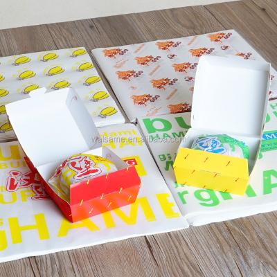 China Disposable Wax Coating Food Wrapping Paper For Burger / Sandwich Custom Printed Wax Paper Sheets for sale