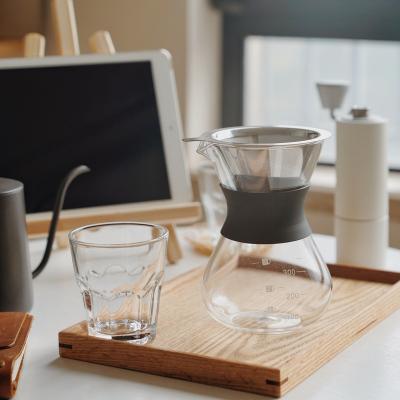 China PHIPHY 350ML Sustainable High Borosilicate Glass Drip Coffee and Pour Over Coffee Maker with Stainless Steel Filter and Silicone Handle for sale