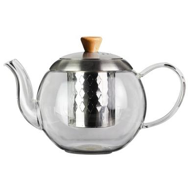 China Pryex Heat Resistant Borosilicate Stocked Shatterproof Square/Circular Clear Glass Tea Kettle Teapot Warmer with Stainless Steel Infuser for sale