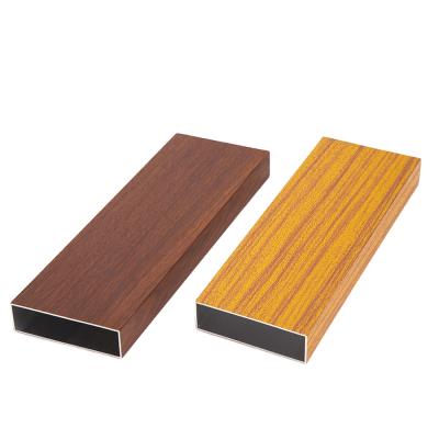 China Wood Aluminum Grain Aluminum Profile Wood Grain Walnut Construction Electrophoresis Square Aluminum Tube for sale