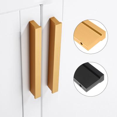 China Aluminum Alloy Modern Lengthened Cabinet Drawer Handles Modern Luxury Black Cabinet Door Handles for sale