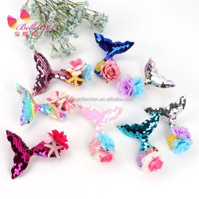 China LOVELY European and American style kids children sparkle sequin mermaid hair clips for school girl for sale