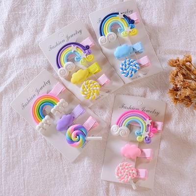 China 2021 Design Cute Set Cartoon Hair Clip Rainbow Hair Clip Kids Hair Accessories Set For Girl for sale