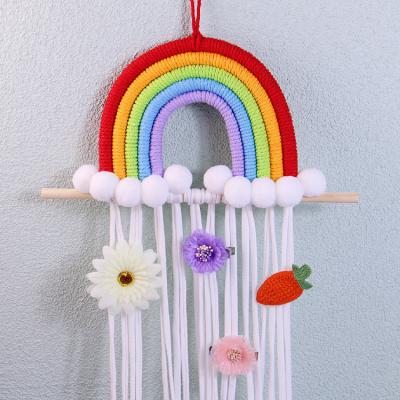 China EU DIY Soft Handmade Bow Holder Lace Tassel Rainbow Hair Clip Bow Holder Accessories For Girls Hanger Wall Hanging Decor for sale