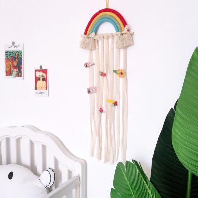 China Soft DIY Macrame Yarn Tassels Hanger Lace Tassel Rainbow Hair Clip Bow Holder Accessories for Girls Hanger Wall Hanging Decor for sale