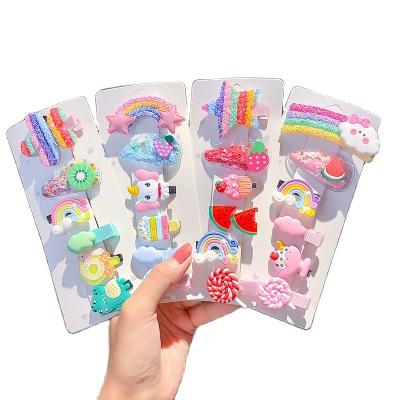 China PRETTY 5Pcs/6Pcs Girl's Cloud Lollipop Rainbow Hairpin Set Soft Cute Cartoon Bobby Pin Pink Hair Styling Clips For Girl Party for sale