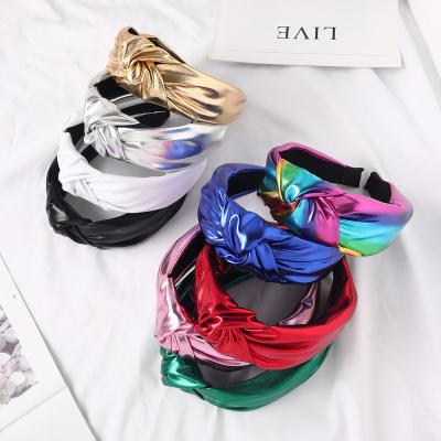 China New Arrived Cheap Simple Headband Rainbow Color Cloth PU Knot Hair Accessories From Europe Trendy Fashion Hair Accessories For Women for sale