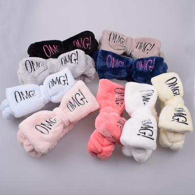 China 2021 Popular New OH MY GOD Letter Fleece Wash Face Bow Headbands For Women Girls Hairbands Headwear Hair Bands Turban for sale