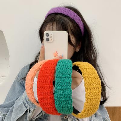 China Fashion PRETTY New Lady Handmade Hair Hoop Korean Style Retro Pure Color Braiding Crochet Knitted Elastic Face Wash Headband For Women for sale