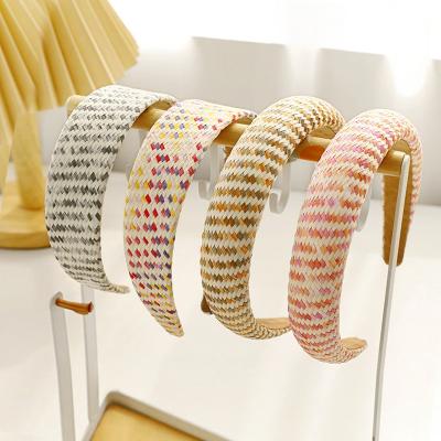 China LOVELY stylish designer headbands knitting wide candy color raffia headband handmade sponge padded headband for women for sale