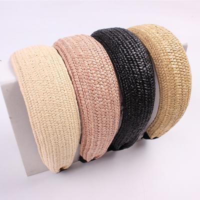 China 2021 Fashion New Designer Hot Soft Girl Hair Accessories Luxury Wide Selling Straw Braid Headband Women Girls for sale