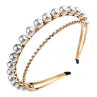 China Eco-friendly Baroque Women's Non-slip Crystal Headbands Double Row Headband Ally Pearls Rhinestone Pearl Headband for sale