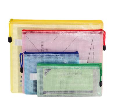 China Cheap Waterproof Plastic Office A4 A5 A6 Zipper Folder Portfolio Document Bag PVC Folder Bag With Zipper Lock Mesh Document Bag for sale