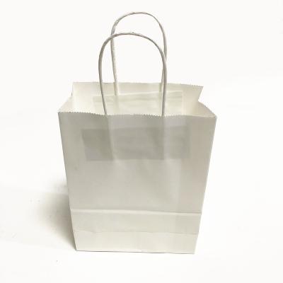 China Eco Friendly Recyclable Birthday Party Favors Restaurant Takeouts White Shopping Kraft Paper Bag With Handles for sale