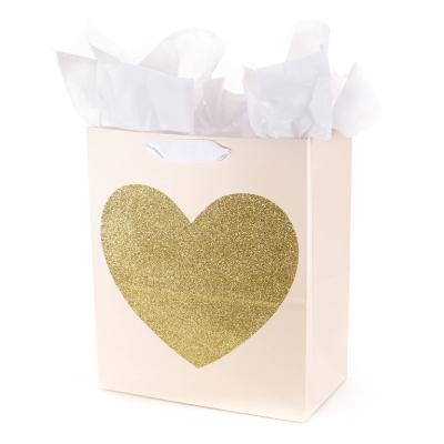 China Recyclable Eco Friendly Fancy White Paper Wedding Door Gift Bag Gold Foil Thank You Wedding Party Bag for sale