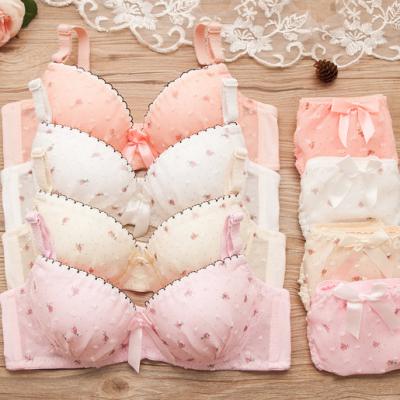 China Factory wholesale antibacterial floral polka dot girl bra cover set pure cotton lace student girl underwear for sale