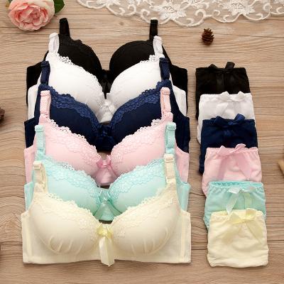 China Wholesale latest design antibacterial well cotton bra set lace panties bra and brief sets young girl bra set for sale