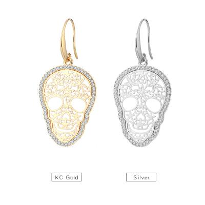 China Fashion Stainless Steel Skull Earrings For Women Gold Plated Earings Zircon Skeleton Earring Dangle Jewelry for sale