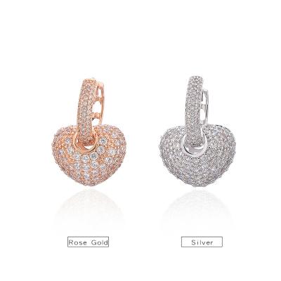 China Fashion Hot Selling Gold Heart Shape Zircon Stud Earrings Bridal Jewelry Set Cute Style Circle Earrings for sale