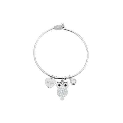 China Animal Charm Owl Stainless Steel Adjustable Zirconia Fashion Jewelry Chain Bangle Bracelets For Women for sale