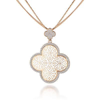 China 2021 Fashion Hot Selling A Silver Necklace Four Leaf Clover Cute Romantic Crystal Necklace Women Jewelry for sale