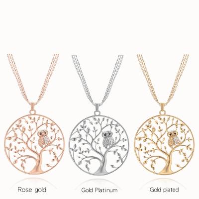 China Fashion Gold Plated Owl Pendant Necklace Fashion Hollow Out Tree Of Life Pendant Necklace For Women for sale