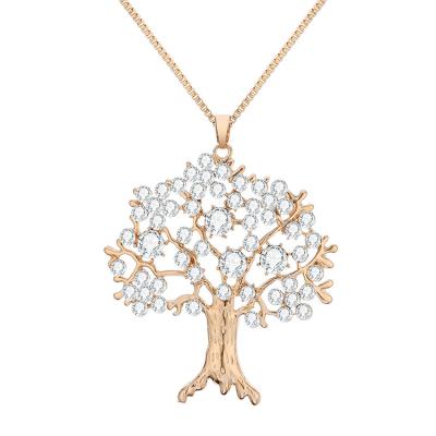 China Classic Tree Of Life Zircon Pendant Necklace Long Chain Gold Plated Jewelry Women Moissanite Necklace for sale