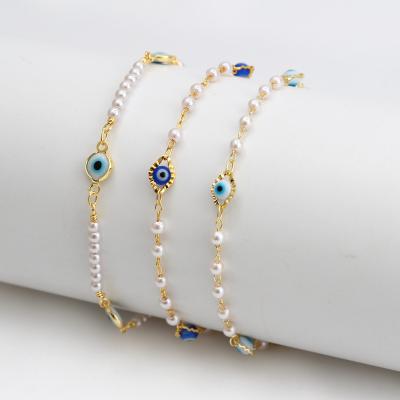 China FASHIONABLE Foot Jewelry Pearl Anklet Chain Enamel Evil Eye Anklet For Women for sale