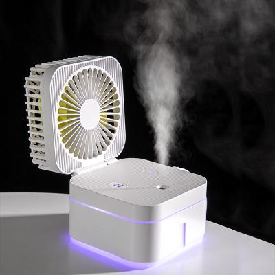 China New Magic Cube humidifier Ultrasonic spray  desktop fan office home Folding USB humidifier with night light USB fan humi for sale