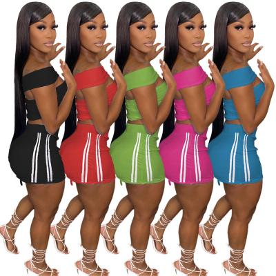 China Anti-pilling EB-2Hot Selling Sexy Skirt Sets Women Two Piece Outfits Asymmetrical Hollow Tops Mini Skirts 2 Piece Set Summer Women Skirt Set for sale