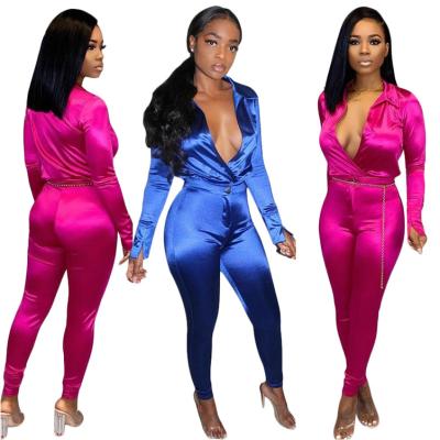 China Two Piece Sets Best Design YH-T054 Collar Pencil Blouse Pants Panty Anti-Static Turndown Solid Clothing Women for sale