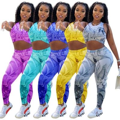 China EB-20222009 QUICK DRY yoga suit and top sexy two piece dye crop tie set clothes pants summer 2 piece set women for sale