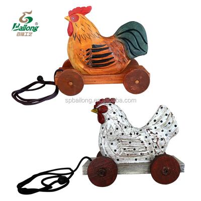 China All World Crafts Rustic Home Decor Folk Wood Rooster Sculpture Carved Wood Crafts Handmade Animal for sale