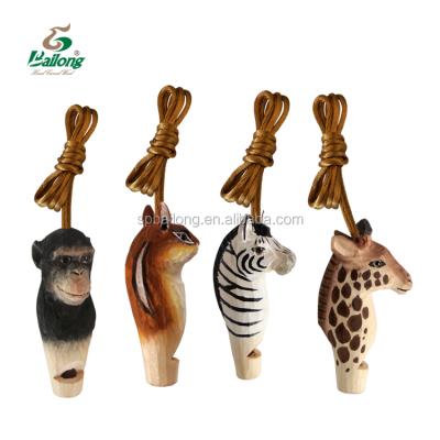 China All The World Handmade Carving Souvenir And Gifts Kids Toys Animal Shape Wood Opens Whistle With Lanyard for sale