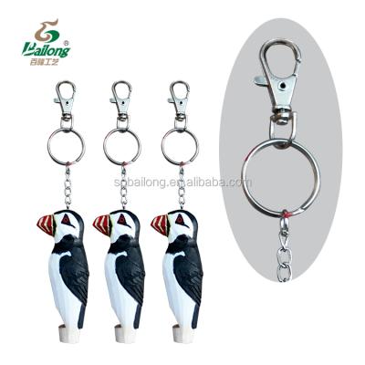 China Gifts and Souvenir Ready to Ship Handmade Wooden Shape Craft Tourist Gift Whistling Puffin Key Chain Key Chain for sale