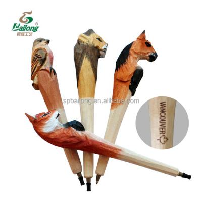 China Promotional Pen Hand Carved Wedding Guest Gifts Animal Design Ballpoint Pen witn Wooden Logo for sale