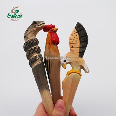 China Good quality eco-friendly handcrafted wood crafts animal promotional items spike shape wooden pen with logo for sale