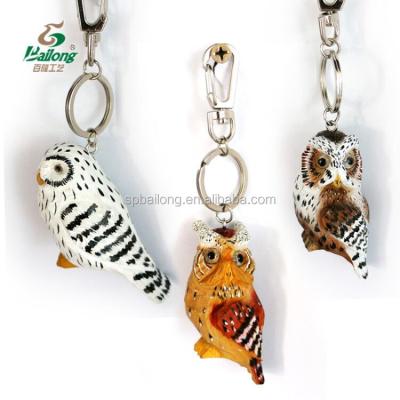 China Souvenir Handmade Gift and Wood Carving Crafts Gifts and Promotion Wooden Owl Key Chain Animal Key Holder for sale