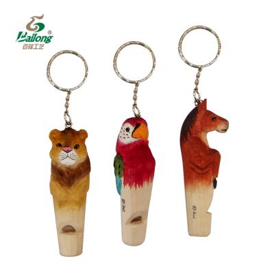 China Factory Direct Solid Wood Gift Set Animal Shaped Hand Carved Wood Crafts Head Chain Whistle for sale