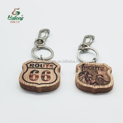 China US Route 66 Design Custom Logo Wooden Full Color Printed Engraved Key Chain Key Chain for sale