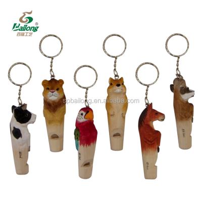 China Creative Souvenir And Gift Hand Carved Souvenir Tourist Wooden Animal Whistling Animal Shaped Key Chain for sale