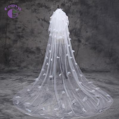 China GENYA Soft Touch 3 Meters Bride Wedding Veil White Bridal Veils Lace Wedding Veils Wholesale for sale