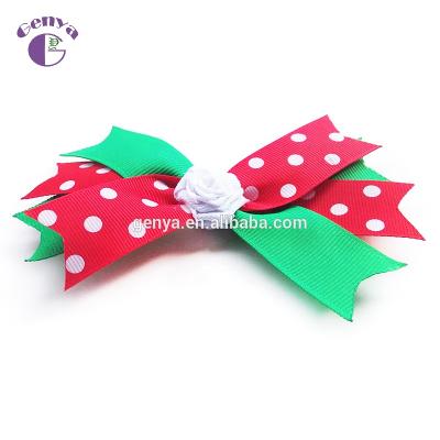 China Genya Fabric Wholesale Hair Clips Girls Holiday Christmas Polka Dot Hair Ribbon Bow Party Hair Accessories Hair Clips for sale