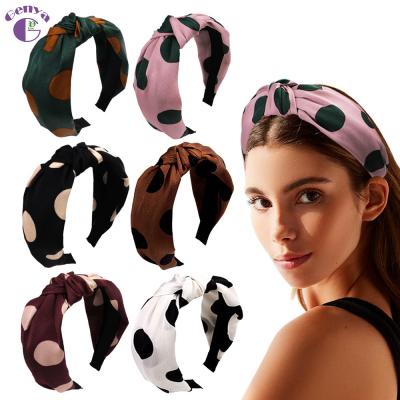 China Hot Selling Genya Headband Hair Accessories Vintage Satin Big Dots Headbands Elastic Knotted Headbands Women for sale